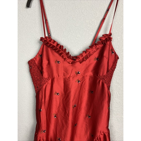 NWOT Intimately Free People Slip Dress Satin Baby Doll Red Floral Strappy - Picture 1 of 11
